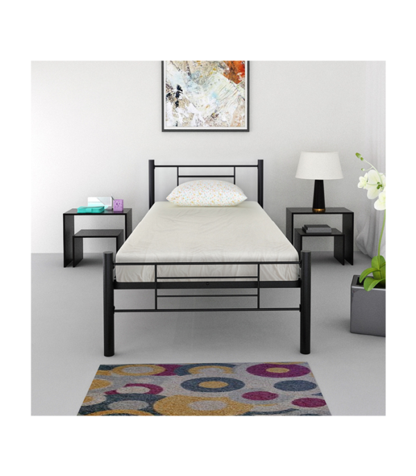 Benne Twin Size Metal Bed with 5″ Foam Mattress (Black)