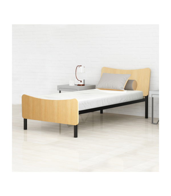 Benne Twin Size Metal Bed with Engineered Wood Foot / Head Rest (White / Maple)