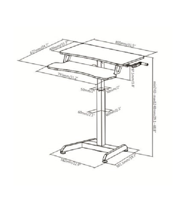COMPACT MANUAL SIT-STAND DESK FRAME WITH SQUARE COLUMN (STANDARD)