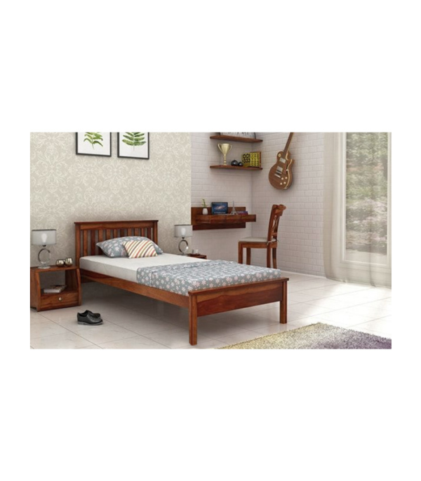 Coral Single Teak Wood Bed (Teak Polish)