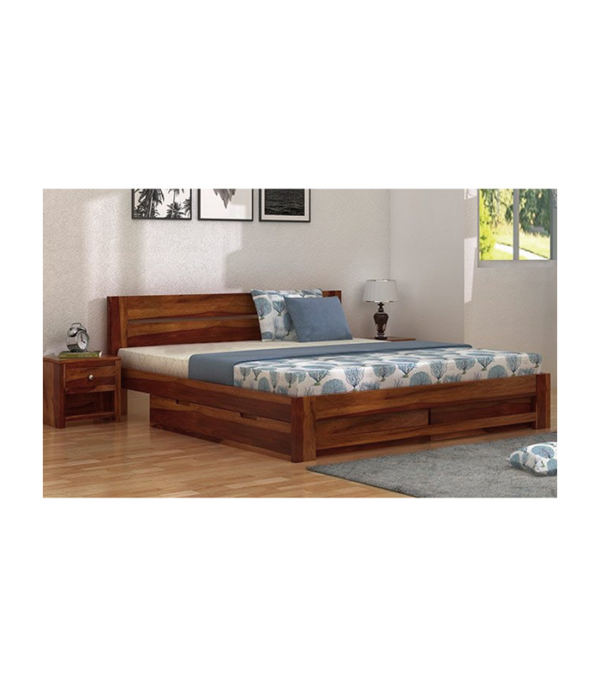 Denver Teak Wood Bed with Storage (Teak Polish)