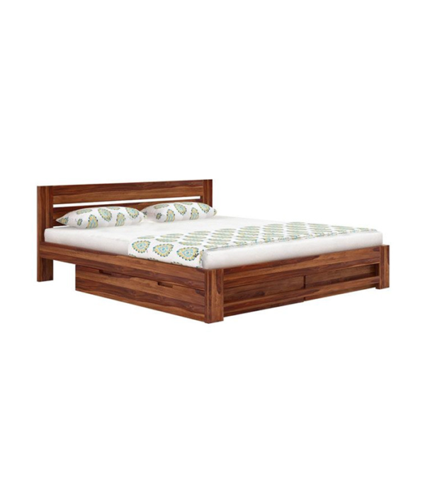 Denver Teak Wood Bed with Storage (Teak Polish)