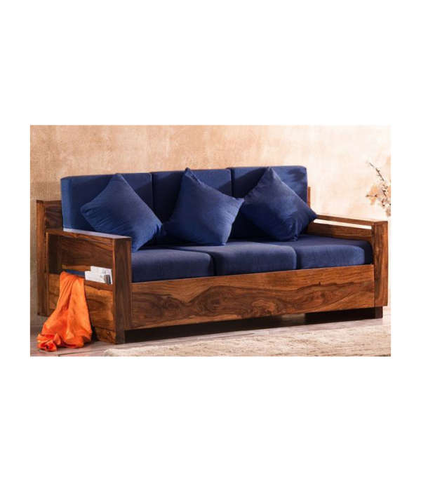 Jones 3 Seater Teakwood Sofa with Fabric Upholstered (Teak Polish)