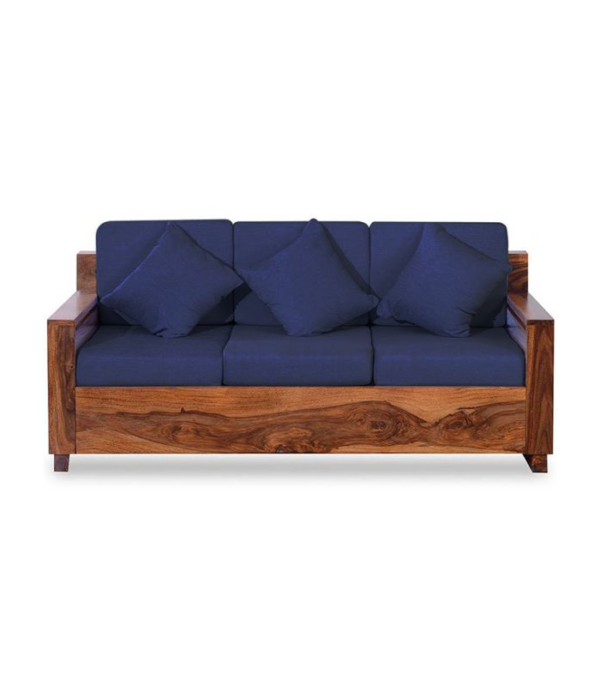 Jones 3 Seater Teakwood Sofa with Fabric Upholstered (Teak Polish)