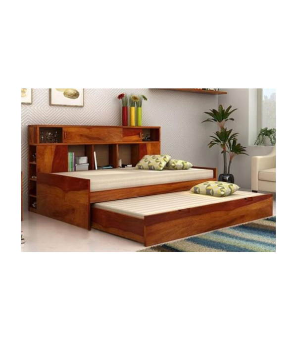 Fanshia Three Seater Teakwood Sofa Cum Bed with Storage (Teak Polish)