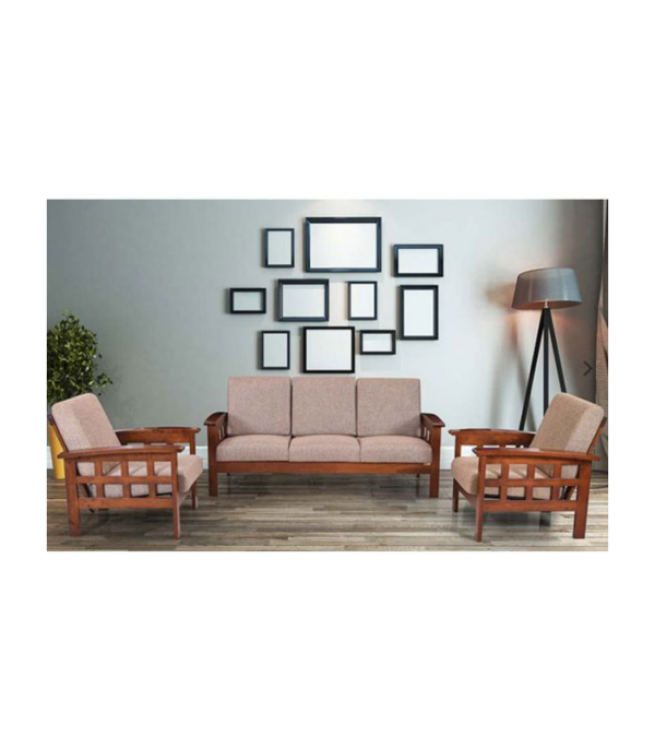 Indiana Five Seater 3+1+1 Teakwood Wooden Sofa Set (Teak Polish)