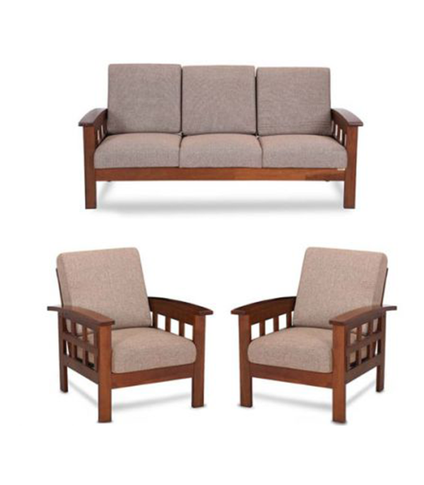 Indiana Five Seater 3+1+1 Teakwood Wooden Sofa Set (Teak Polish)