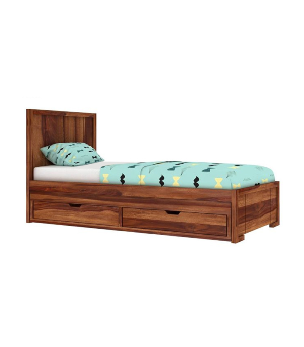 Flary Kids Trundle Teakwood Bed With Storage (Teak Polish)