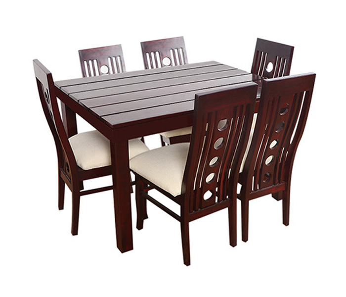 Franco Teak Wood 6 Seater Dining Table Set (Mahogany Polish)