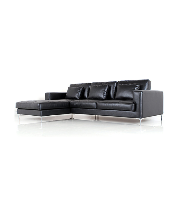 George Four Seater Spacious L Shape LHS Leatherette Sofa (Black)