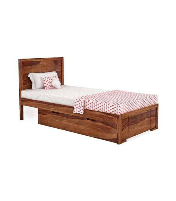 Joey Single Teak Wood Bed with Storage (Teak Polish)