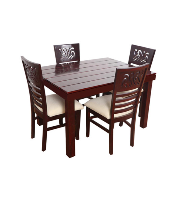 Montoya Teak Wood 4 Seater Dining Table Set (Mahogany Polish)