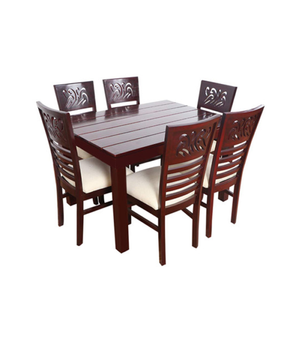 Montoya Teak Wood 6 Seater Dining Table Set (Mahogany Polish)