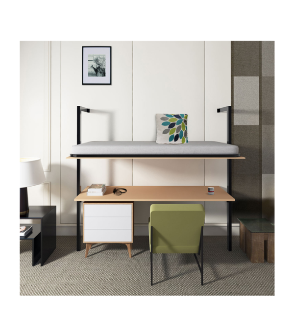 Olyan Horizontal Wall Mounted Folding Single Upper Loft Bed with Study Desk and 3.5″ Mattress
