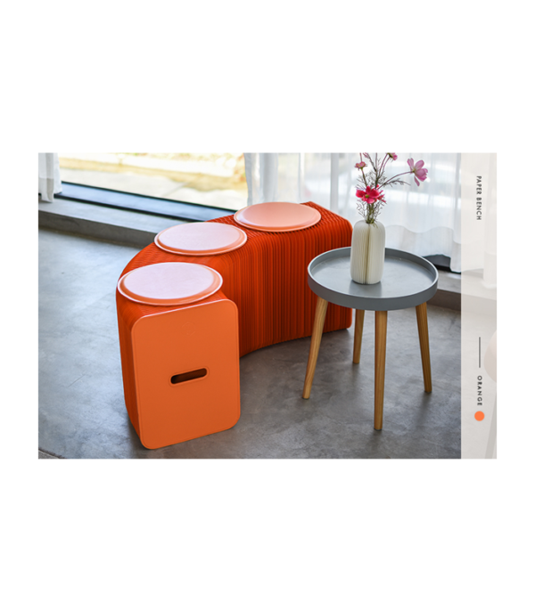 Paper Bench in Orange H42 cm (3 persons)