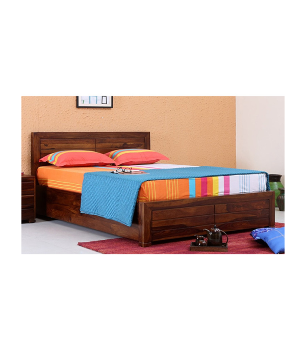 Salomao Solid Wood Bed with Box Storage (Teak Polish)