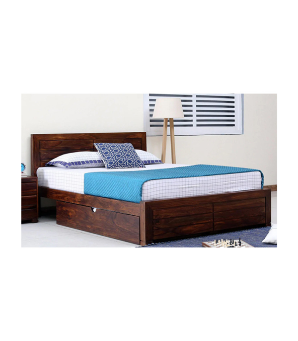 Salomao Solid Wood Bed with Drawer Storage (Teak Polish)