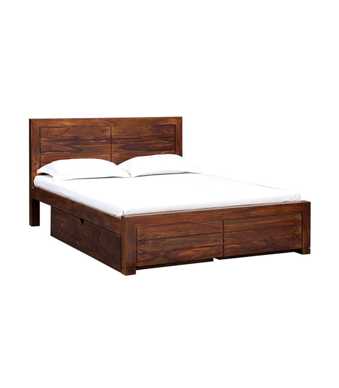 Salomao Solid Wood Bed with Drawer Storage (Teak Polish)