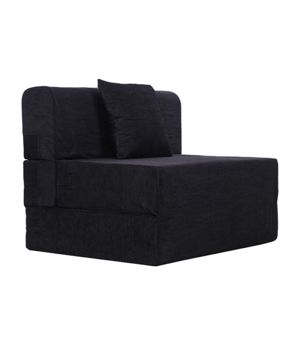 Sleepzone Sofa Cum Bed with Washable Cover with 2 Pillows (Black, 3 X 6 ft)