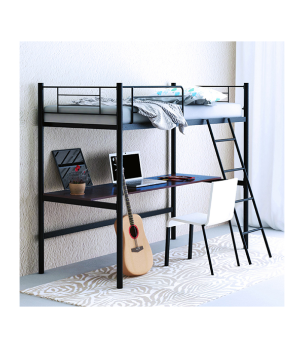 Stooreys Twin Loft Bed with 5″ Foam Mattress and Extra Study / Work Table (Black)