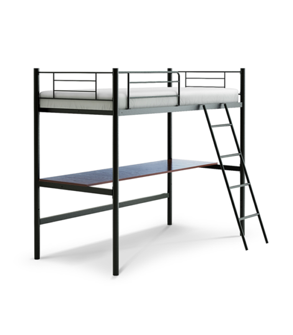 Stooreys Twin Loft Bed with 5″ Foam Mattress and Extra Study / Work Table (Black)