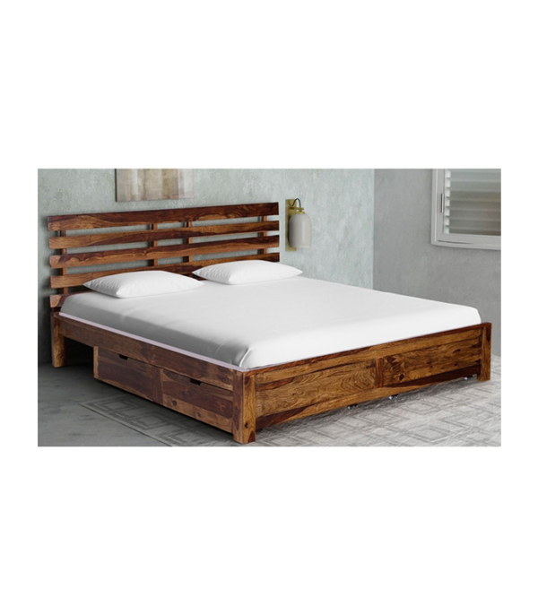 Ujarak Solid Wood Bed with Drawer Storage (Teak Polish)