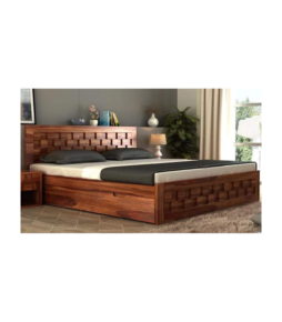 Wall-zone Teak Wood Bed with Storage (Teak Polish)