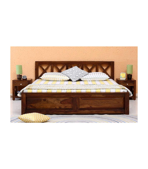 Yaffa Solid Wood Bed with Drawer Storage (Teak Polish)